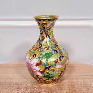 Small Metal Decorative Vintage Cloisonne Bud Vase, 3" Tall